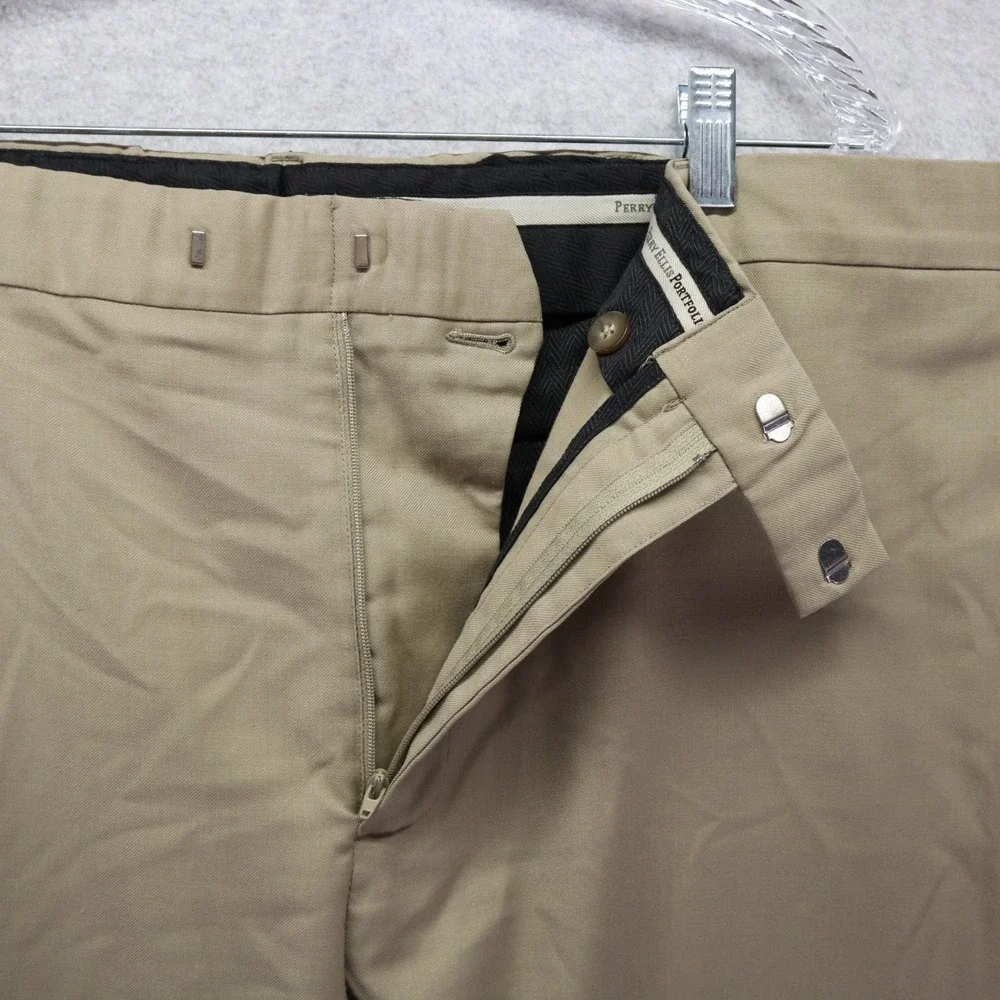 Perry Ellis Portfolio Pants Mens 40x30 Dress Suit Business Formal Flat Front Tan
